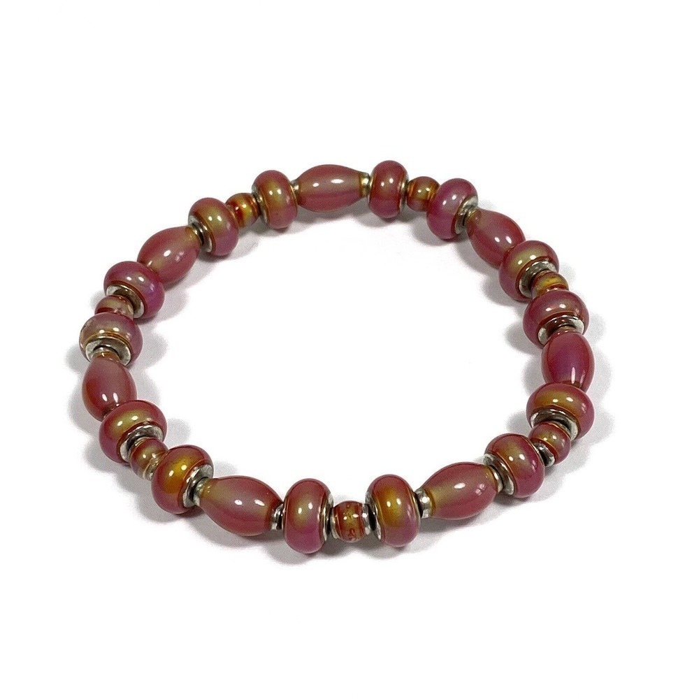 Bracelet Stretch Changes Colors Metal Beads Pink Green 6.5”